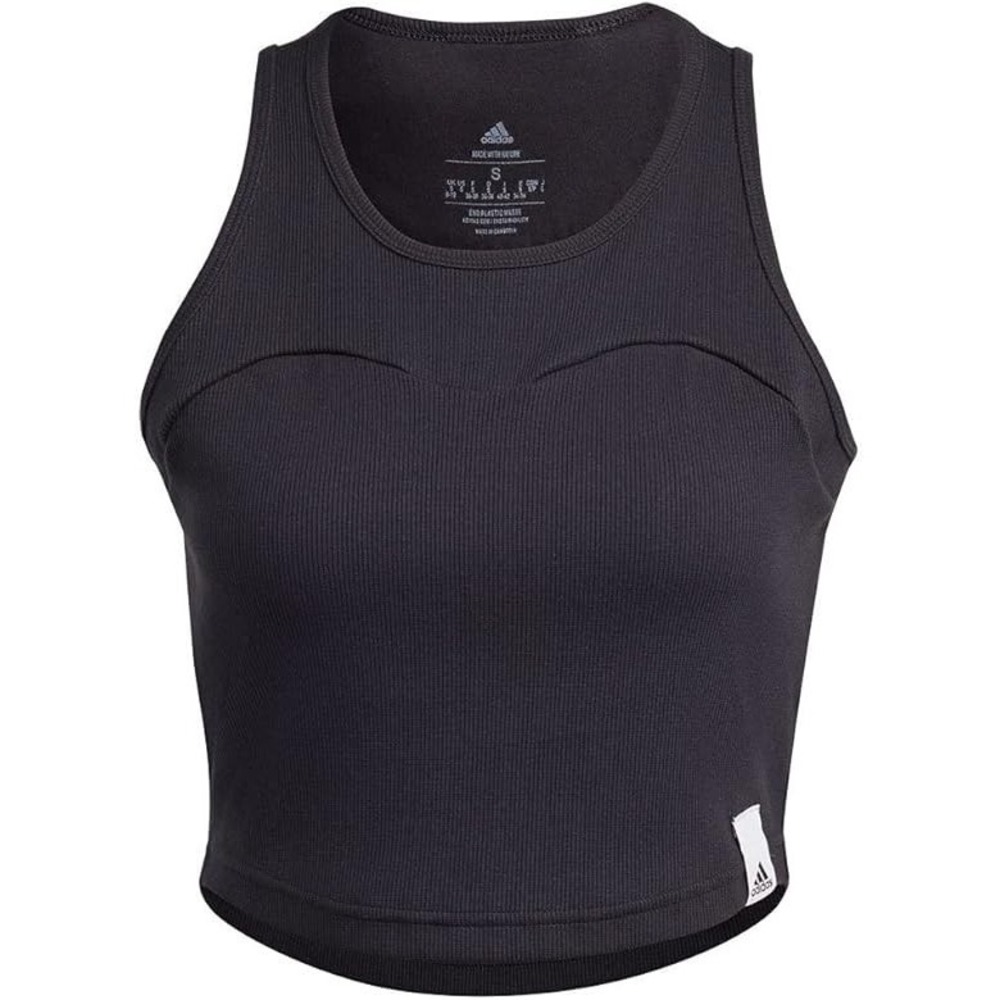 Adidas Ribbed Tank Top Cropped Sleeveless Activewear Black Womens XL NWT